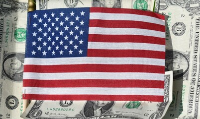 American Flag and Dollar Bills