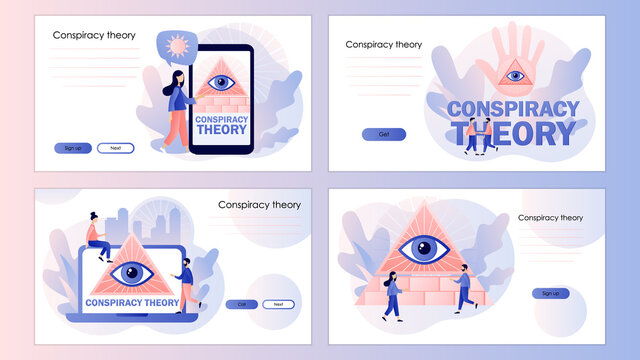 Conspiracy theory. Pyramid with all-seeing eye. Symbol of world government. Screen template for mobile smart phone, landing page, template, ui, web, mobile app, poster, banner, flyer. Vector 