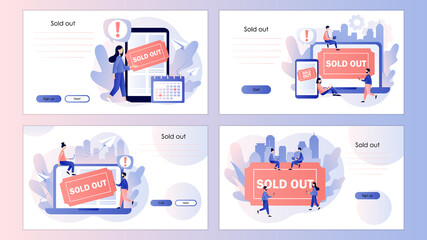 Sold-out event, sold-out crowd, no tickets available concept. Online booking system. Screen template for mobile smart phone, landing page, template, ui, web, mobile app, poster, banner, flyer. Vector 