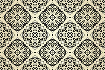 Wallpaper in the style of Baroque. Seamless vector background. Black and beige floral ornament. Graphic pattern for fabric, wallpaper, packaging. Ornate Damask flower ornament