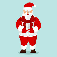 Christmas Santa Claus with gift box. Happy New Year.  Funny cartoon character