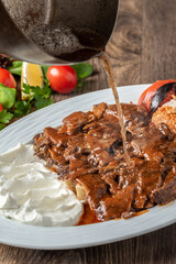 Turkish Traditional iskender kebap or doner kebab.
