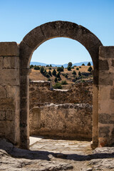 Interior of romanesque church Ermita de San Frutos. Abandoned hermitage built on top of a hill...