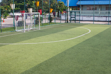 Soccer field with artificial turf in a stadium