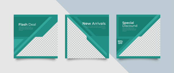 3 Editable square banner layout template. modern promotion square web banner for social media.