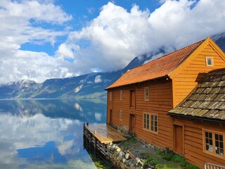 house against the sky, mountains and water - Eidfjord