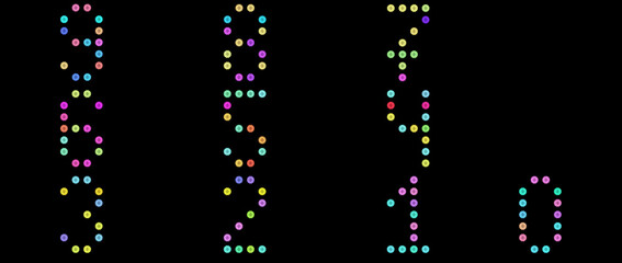 Render with collection of isolated multicolored numbers from 9 to 0