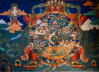 Bhutan, interesting colourful Mandala in a Monastery in Paro. The 14th of October 2018