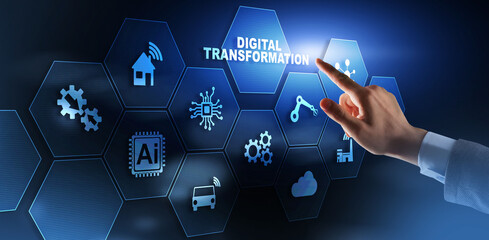 Digital Transformation and Digitalization Technology concept on Abstract Background.