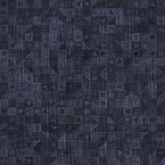 Seamless patterned denim jean geo for repeat print. High quality illustration. Grungy trendy street wear design. Real detailed denim texture with geometric pattern overlay. Navy blue deep dark colors.
