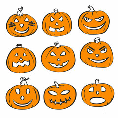 Halloween funny, smiling, funny, terrible, scary pumpkin on white background in vector