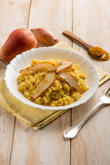 risotto with curry and pears