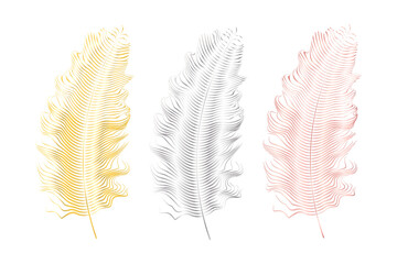 Silver and gold glitter feathers.Boho style elements,tattoo template.