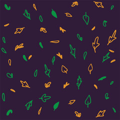 purple, dark background with autumn, green and orange leaves in vector