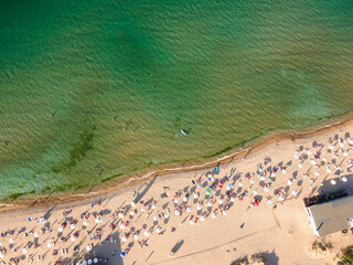 Aerial view of Gradina Beach near town of Sozopol, Bulgaria