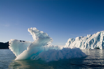 Iceberg Floating Near Glacier, Disko Bay, Greenland