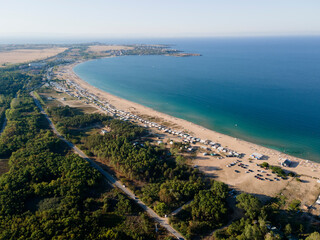 Aerial view of Gradina Beach near town of Sozopol, Bulgaria