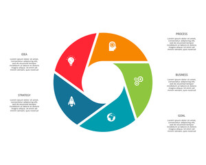 Circle elements of graph, diagram with 5 steps, options, parts or processes. Template for infographic, presentation.