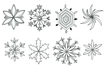 Hand drawn set of snowflakes. Set of christmas ornaments. 