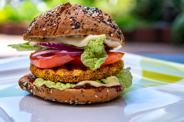 Fresh tasty meat free vegetarian burger made from high quality organic ingredients