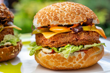 Fresh tasty meat free vegetarian burger made from high quality organic ingredients