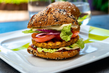 Fresh tasty meat free vegetarian burger made from high quality organic ingredients
