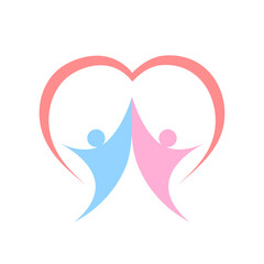 Fototapeta premium Vector illustration of two people together and symbol of heart on white background. can be used as logo design