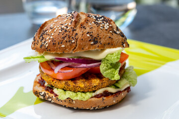 Fresh tasty meat free vegetarian burger made from high quality organic ingredients
