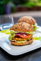 Fresh tasty meat free vegetarian burger made from high quality organic ingredients
