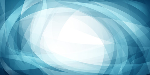 Abstract background of intersecting curves and bent translucent shapes in light blue colors