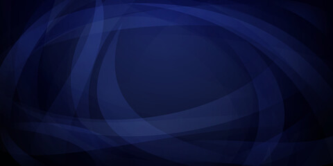 Abstract background of intersecting curves and bent translucent shapes in dark blue colors