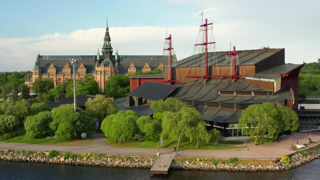 Vasa and National Museum Stockholm drone shot. Poles on the rooftop outside