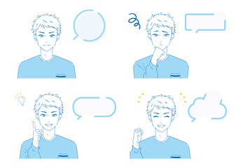 男性と色々な吹き出しのイラストセット