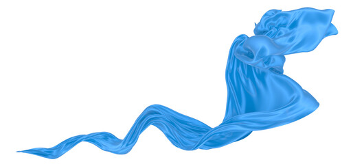 Beautiful flowing fabric of blue wavy silk or satin. 3d rendering image.