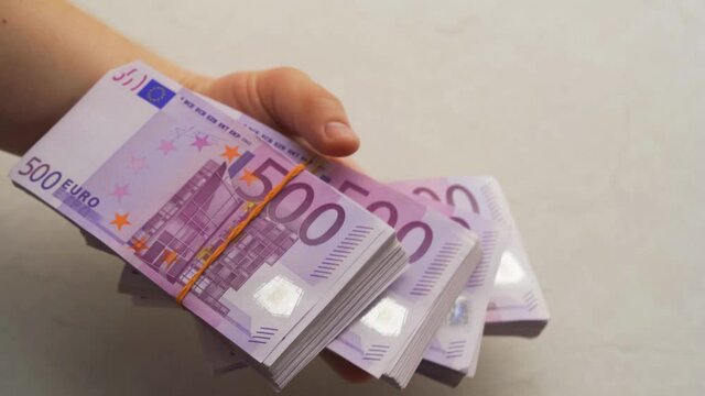 stacks of 500 euro banknotes are laid out on a plate