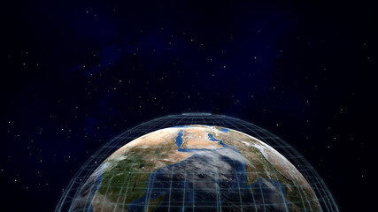 World earth planet spin in space universe with star galaxy hand hold abstract concept of futuristic connect worldwide global network business digital transport technology Globe image furnished by NASA