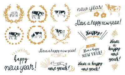 アンティーク風牛年賀状