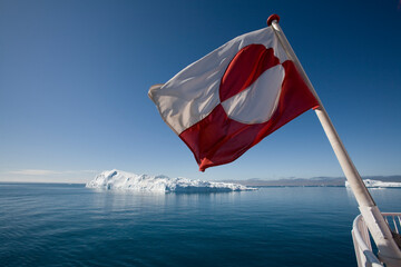 Greenlandic Flag on Arctic Umiaq Line Ferry © Paul