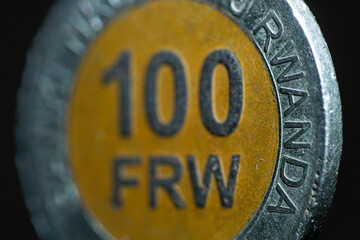 Close-up of a coin  from Rwanda isolated.