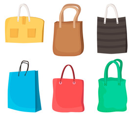 Shopping bags.A set of hand-drawn bags.Concept of trade sale shopping trip.Flat vector illustration.