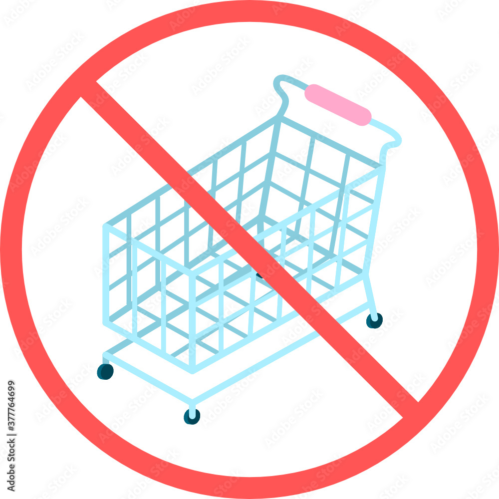Poster no shopping sign or no food cart vector icon isolated in white background for apps mobile, print and