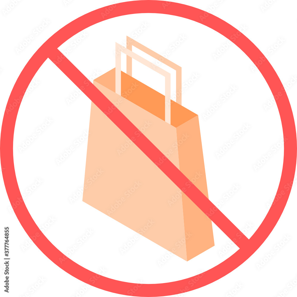 Poster no shopping or no paper shopping bag vector icon isolated in white background for apps mobile, print