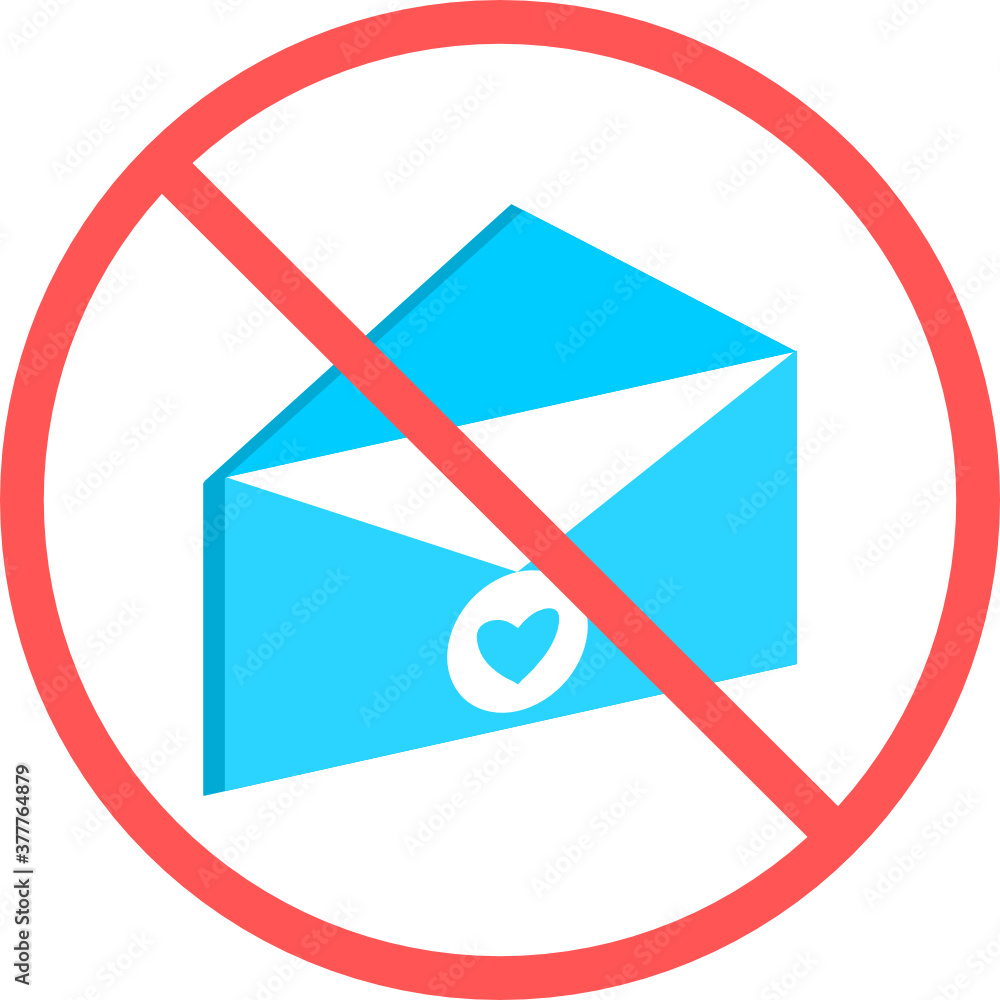 Poster no email sign or no love envelope flat vector icon isolated in white background for apps mobile, pri