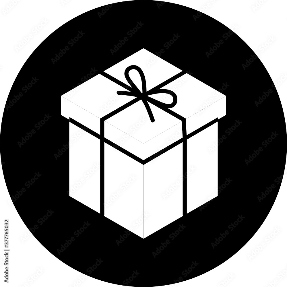 Poster present gift box with ribbon bows flat design illustration in circle icon. isometric vector interfac