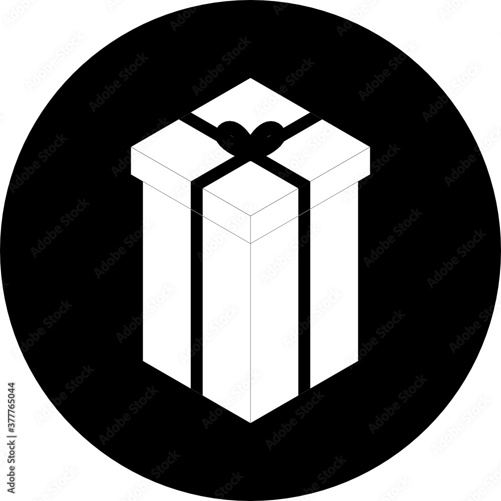 Poster present gift box with ribbon bows flat design illustration in circle icon. isometric vector interfac