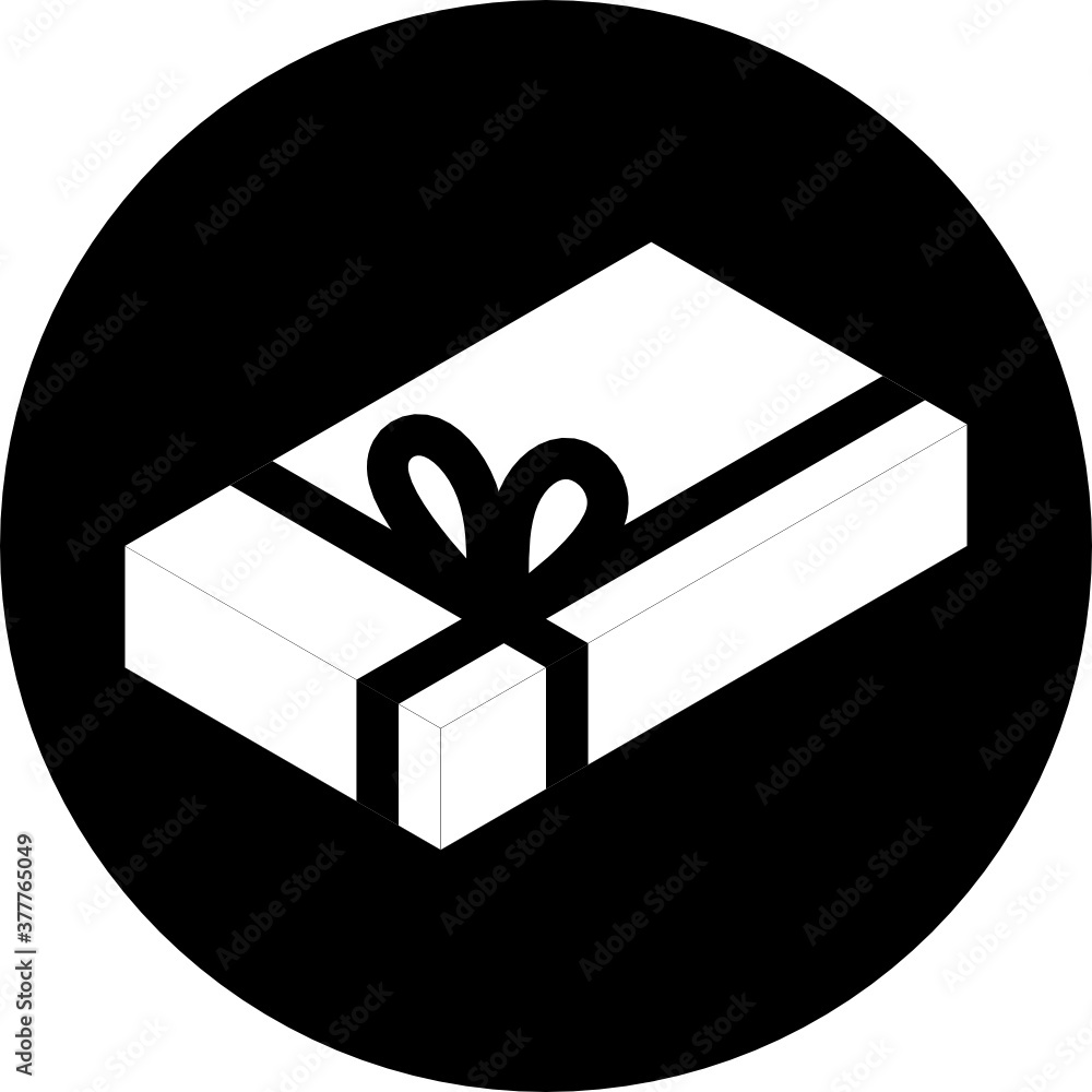Poster present gift box with ribbon bows flat design illustration in circle icon. isometric vector interfac
