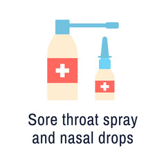 Nasal spray flat icon. Sore throat medicine bottle isolated on white. Nose and throat drug plastic container. Virus flu and cold allergy runny nose medication. Health care medical vector illustration.