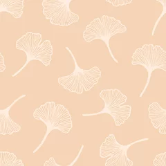 Tapeten Beige Vektornahtloses Muster mit handgezeichneten Ginkgo-Biloba-Blättern. Schönes Design für Textilien, Tapeten, Verpackungen