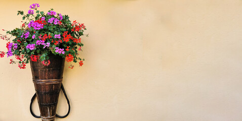 Wall with flower pot for background use with copy space
