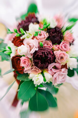 Colorful wedding flower with peonies.